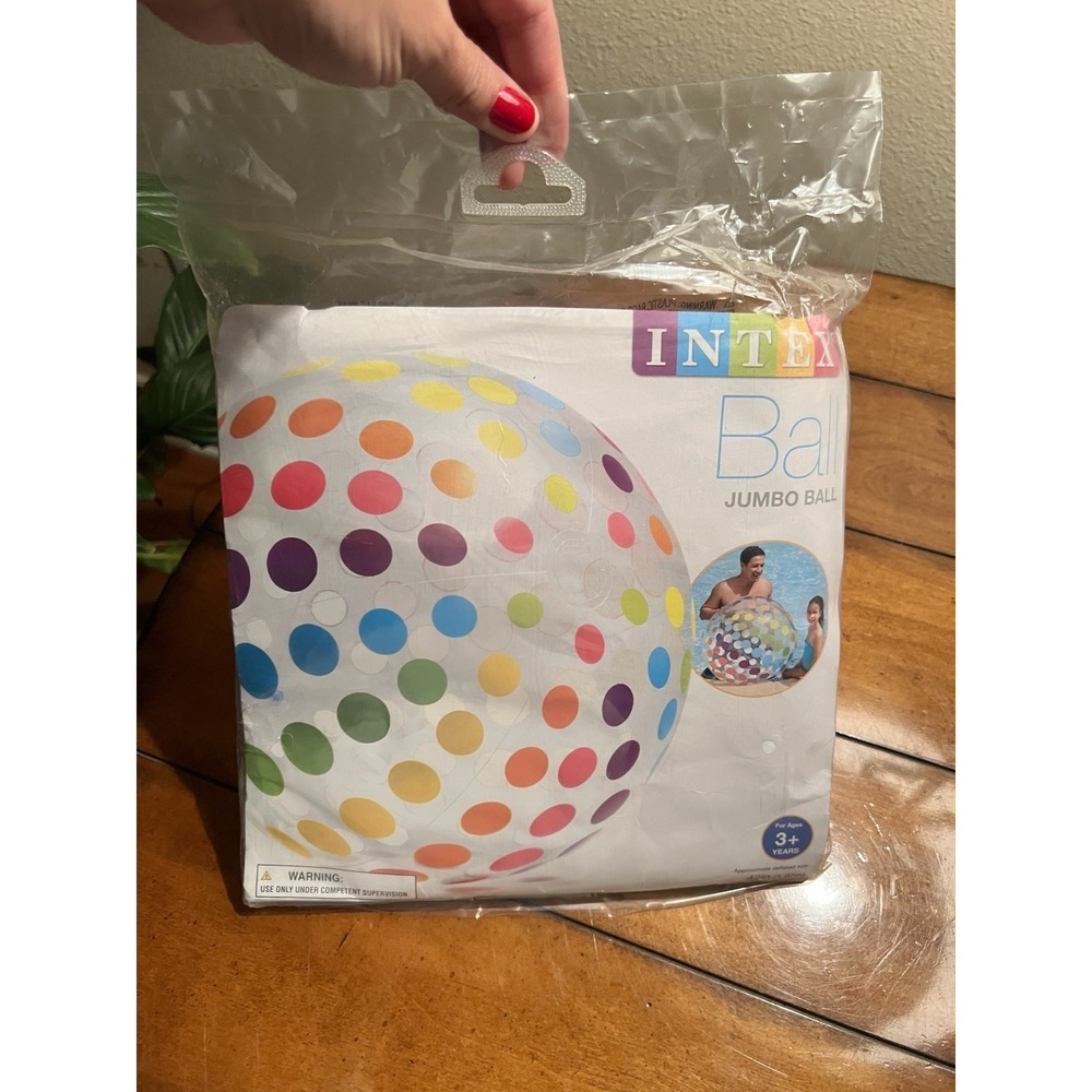 Intex Jumbo Inflatable 42" Beach Ball Clear w/ Colorful Polka Dots NOS 2015